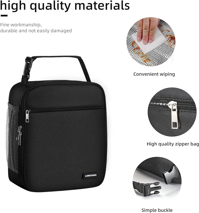 Lovoeo Lunch box Lunch bag for men women Insulated Lunchbox Lunch bags for Work Picnic Travel (Black)