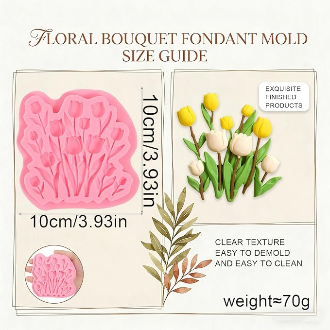1 Pcs Tulip Fondant Mold, Flower Chocolate Silicone Mold, Food-Grade Material, for Baking Cookies Candy Sugar Crafts, Marzipan Muffins Chewing Gum Salted Dough Epoxy Resin Plaster Soap Clay
