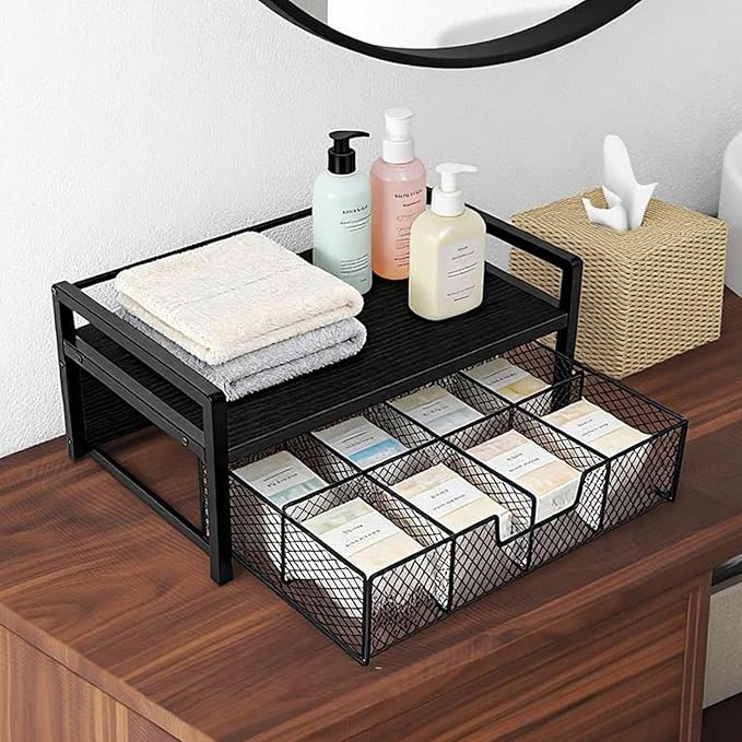Tea Bag Organizer Wood Tea Organizer with 8 Compartments Storage Chests Tea Station Chest Display Container Box for Countertop Kitchen