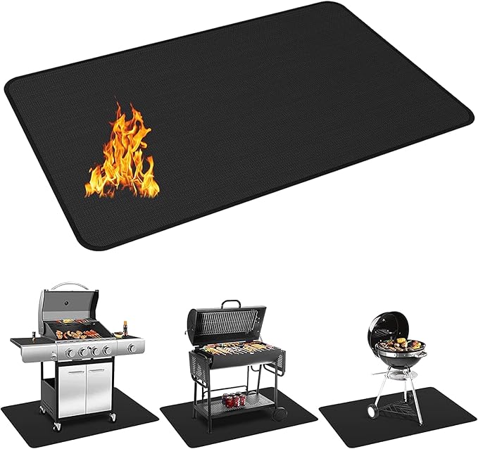 75 x 40 inch Under Grill Mats for Outdoor Grill, Double-Sided Fireproof Deck and Patio Protector Mat, BBQ Mat for Under BBQ, Waterproof Oil-Proof Grill Floor Pads Fire Pit Mat Fireplace Mat
