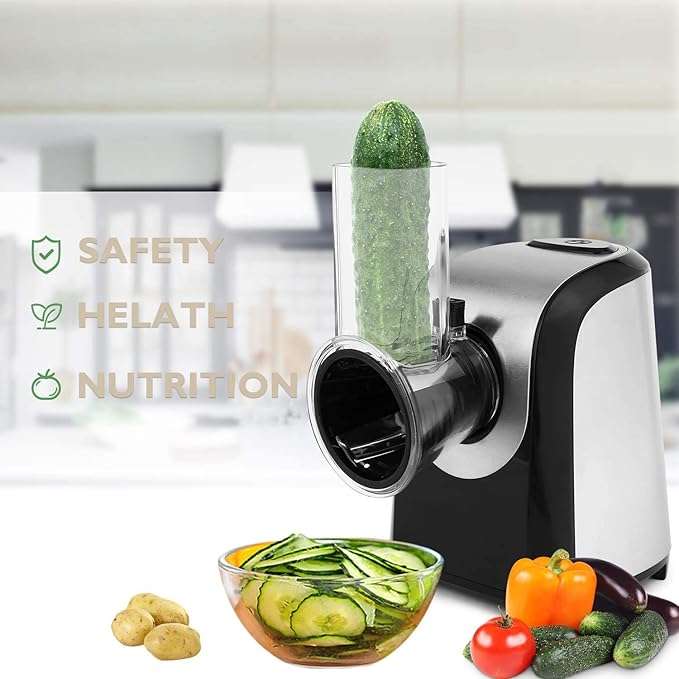 Electric Vegetable Graters Professional Salad Maker, Electric Slicer Shredder Graters for Kitchen, Gratersr/Chopper/Salad,Electric Salad machine for Vegetables Carrot Cheese Black