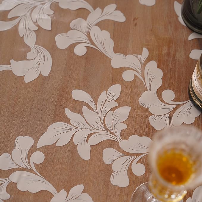 Waterproof Clear Table Cover Protector Vinyl Rectangle Table Cloth Oil Spill Proof Wipe Clean Plastic Tablecloths for Dining Tables (Scroll Grass, 60 x 120 Inches)