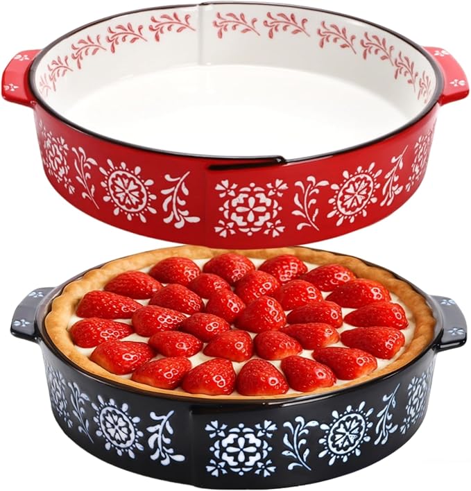 Covzoe 2 Pack Ceramic Pie Pan, 9 Inch Non-Stick Baking Dish with Double Handle, 44 Oz Deep and Fluted Pie Plate for Apple Pies, Quiche, Thanksgiving,Housewarming Gift