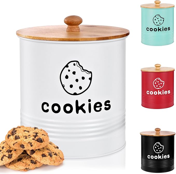 White Cookie Jars with Lids Airtight, 1.5 Gallons Cookie Tins, Large Cookie Jar for Kitchen Counter Decorative for Farmhouse, Christmas, and Gift Giving Cookie Storage Containers