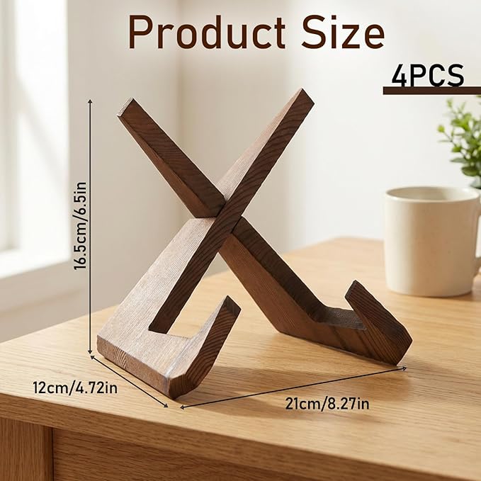 4 PCS Plate Stand for Display, 6.5 Inch Bowl Display Stands Wooden Plate Stand Pine Decorative Plates Holder for Plates, Bowls, Photos-6.5" H X 4.72" W X 8.27" D (For Items Under 13.8" In Depth)