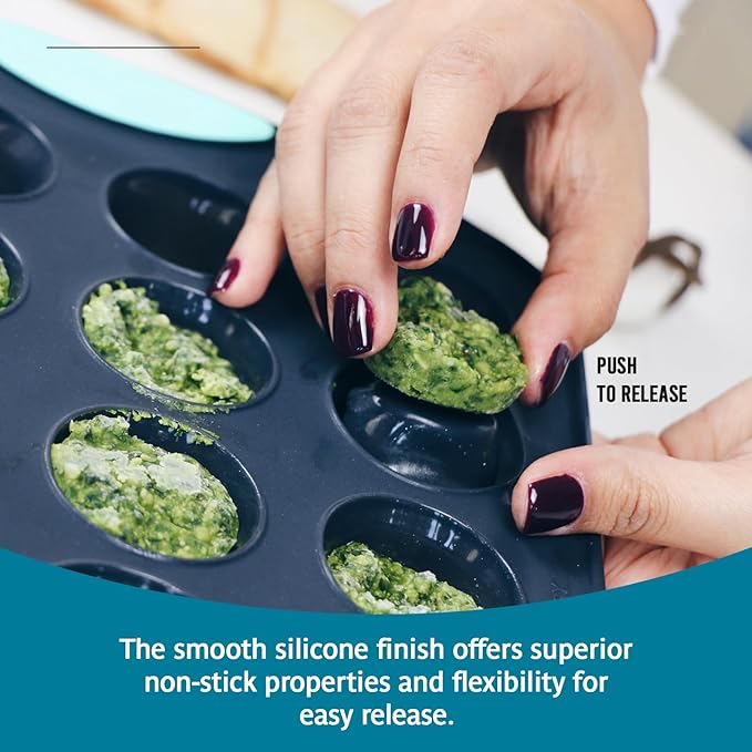 Trudeau 24-Cup Silicone Muffin Pan – Hybrid Non-Stick Bakeware with Steel Frame, Flexible Silicone with Hard Lining to Hold Shape, BPA-Free, Dishwasher Safe, Heat Safe to 428°F, Grey/Mint