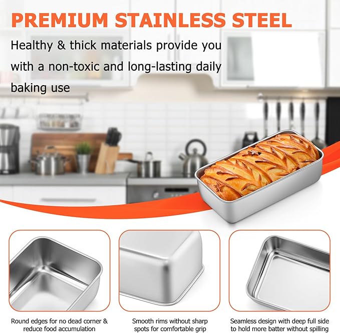 TeamFar Loaf Pans for Baking Bread, 9 × 5 Inch Stainless Steel Loaf Bread Pans Tins for Homemade Brownies, Healthy & Sturdy, Oven & Dishwasher Safe - Set of 2