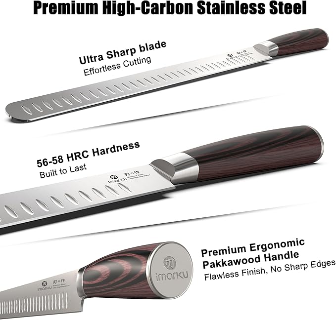 imarku Brisket Knife, 12 Inch Ultra Sharp Carving Slicing Knife for Brisket, BBQ, Turkey, Ham, Ribs, and Roast Beef, Japanese High Carbon Stainless Steel Blade, Ergonomic Pakkawood Handle, Gift Box