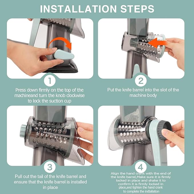 Rotary Cheese Grater Multi-Purpose Stainless Steel Shredder- Cheese Grater With handle Effortless Grating of Vegetables, Nuts and Fruits,with Suction Base and Cleaning Brush (blue)