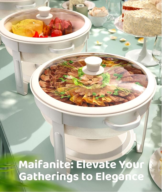 Chafing Dishes for Buffet 2PACK, [Game Changer Maifanite-Coated] Chafing Dish Buffet Set Offer The Elegance of Nature, 5QT Food Warmers for Parties Serve for Wedding, Birthday, Church Events, ETC