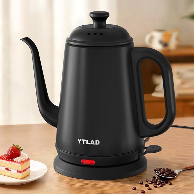 Gooseneck Electric Kettle 1L, 1000W Fast Boiling for Pour-Over Coffee & Tea, 304 Stainless Steel BPA-Free, Precise Flow Spout, Auto Shut-Off & Boil-Dry Protection, Retro Style (Black)