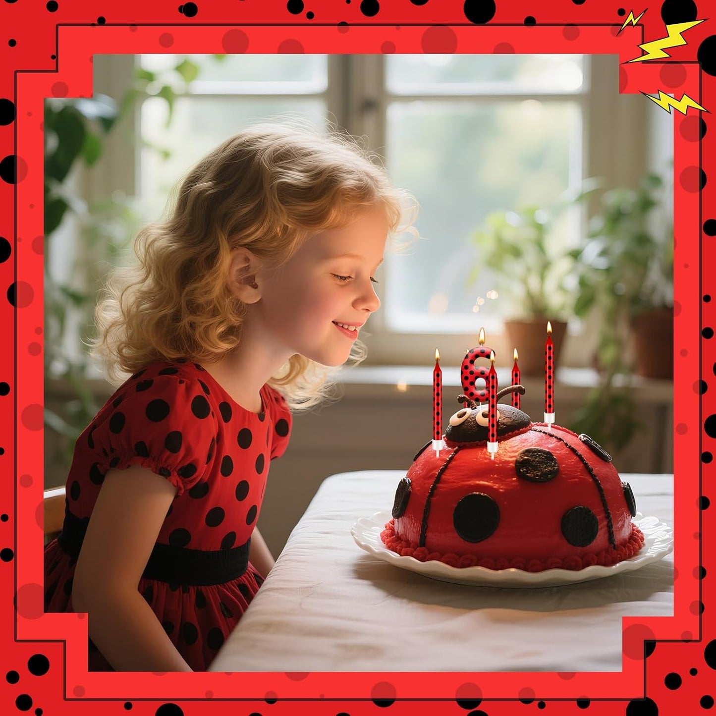 13PCS Ladybug Theme Birthday Candles Set - Red & Black Polka Dot Decorative Candles for Kids Ladybug Themed Parties, Baby Showers, Birthday Cakes, and Ladybird Inspired Celebrations(Number 6)
