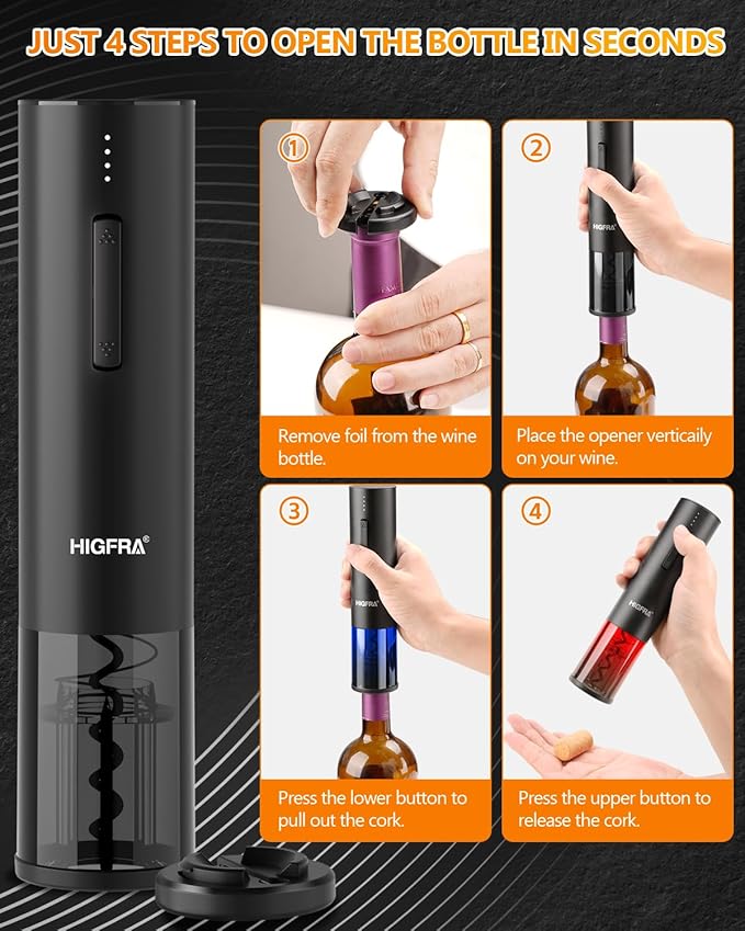 Rechargeable Electric Wine Opener Set – 4-in-1 Wine Gift Set with Aerator, Vacuum Stopper & Foil Cutter – Perfect Mother’s Day Gift for Mom, Wine Lovers, Home, Kitchen & Party