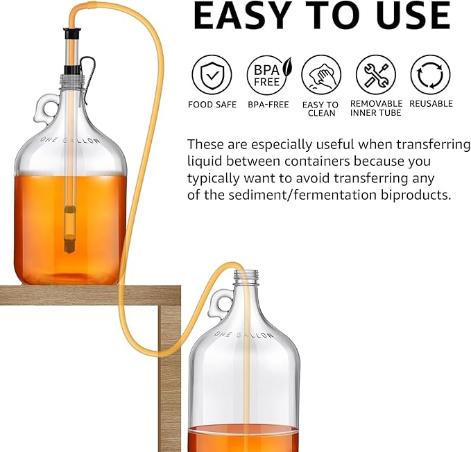 3/8" Auto Siphon Beer Bottle Siphon Pump Wine Siphon Regular Siphoning Kit Transfer Pump for Gallon Jugs, Wine, Beer, Mead, or Kombucha with 5Ft Clear Silicone Hose (2 Pcs)