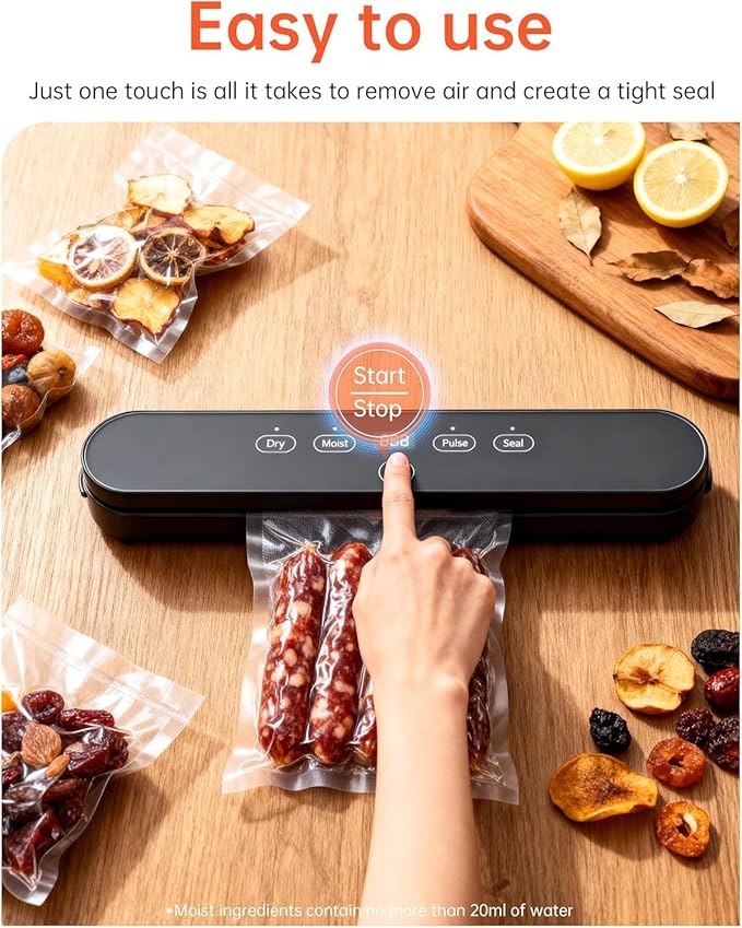 Food Vacuum Sealer Machine, 75kPa Compact Vacuum Sealer for Food, 4-in-1 Food Sealer with Digital Timer, Moist/Dry, Pulse, Seal Modes, Includes 20 Vacuum Bags, Perfect for Freezer Storage