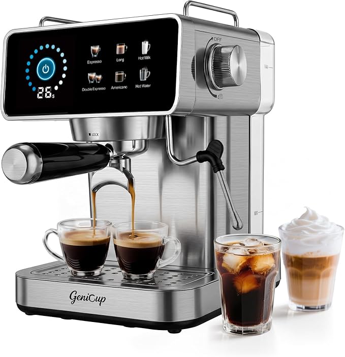 Touchscreen Espresso Machines with Timer 20 Bar Expresso Coffee Machines Professional Stainless Steel Coffee Maker with 51oz Water Tank for Latte Americano, Cappuccino Machine for Home Office