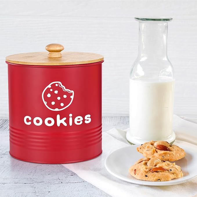 Red Cookie Jars with Lids Airtight, 1.5 Gallons Cookie Tins, Large Cookie Jar for Kitchen Counter Decorative for Farmhouse, Christmas, and Gift Giving Cookie Storage Containers