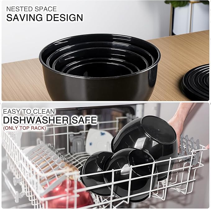 Greentainer Plastic Mixing Bowls with Lids Set for Kitchen, 5 Set Nesting Bowls for Mixing, Baking, Prepping, Cooking and Serving Food, Mixing Bowls Dishwasher, Microwave Safe