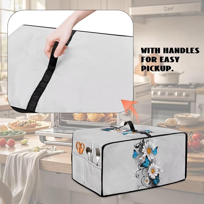 Toaster Oven Cover Dust-Proof Countertop Convection Oven Cover Protective Smart Microwave Oven Accessories and Decor, M, 16.5 x 20.5 x 10 inches, Daisy Butterfly Gray