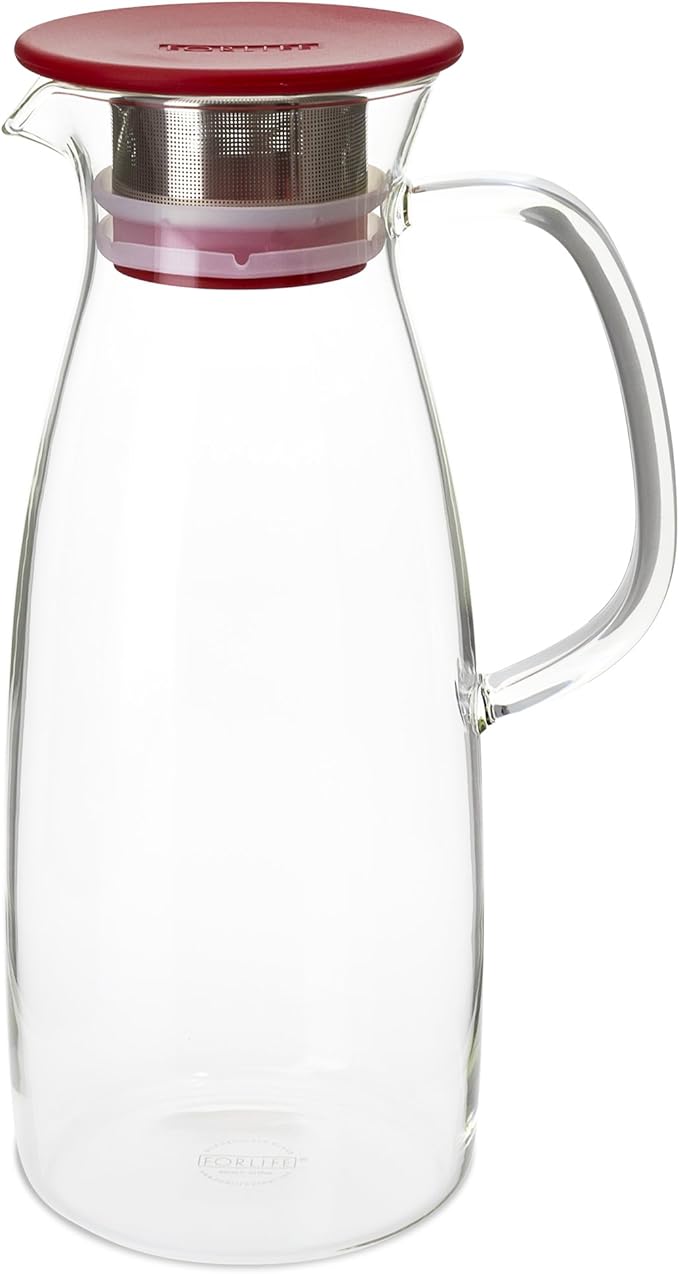 FORLIFE Mist Glass Ice Tea Jug , 50-Ounce, Red