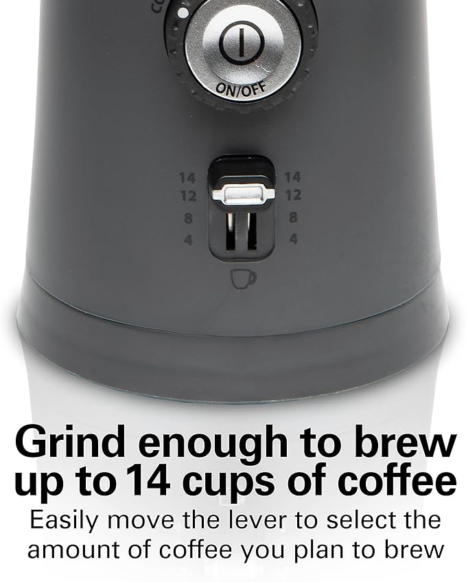 Hamilton Beach Electric Coffee Grinder for Beans, Spices and More, with Multiple Grind Settings for up to 14 Cups, Removable Stainless Steel Chamber, Grey (80396C), 10 oz