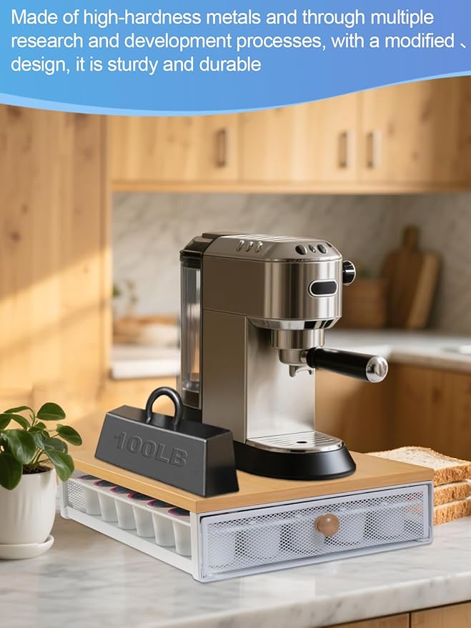 Sedegn Coffee Pod Holder Counter Coffee Vertuo Capsules Storage Organizer with Sliding Drawer Compatible For K-Cup Pods Nespresso Pods No Assembly Needed Oak Color