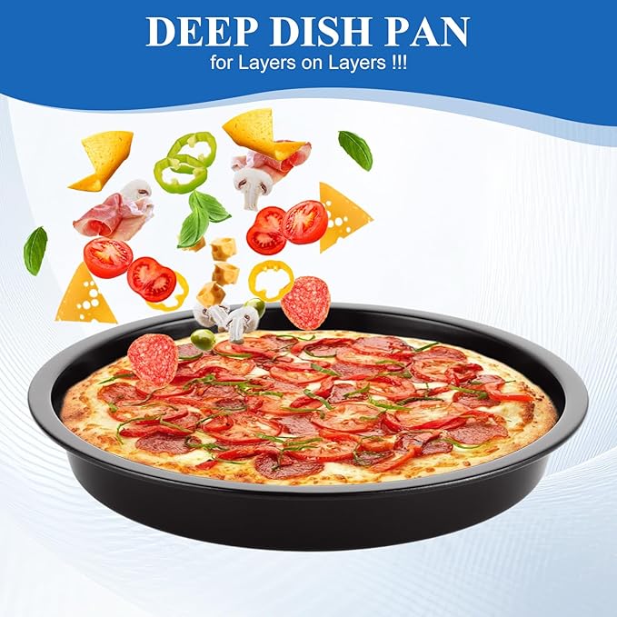AKOLAFE 8 Pack Deep Dish Pizza Pan Personal Pizza Pan for Oven Round Pizza Plates Set Small Pizza Baking Sheet Non Stick Carbon Steel Pizza Platter Metal Pizza Trays for Serving Cooking Grilling 7Inch