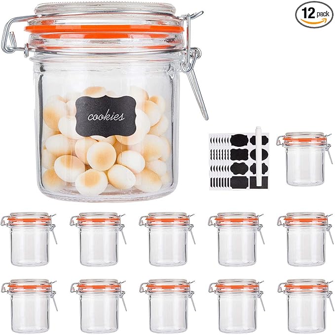 Glass Jars With Airtight Lids, Mason Jars 8 oz,Glass Jar With Leak Proof Rubber Gasket 250ml,Storage Jars With Hinged Lid for Home and Kitchen,12 Pack