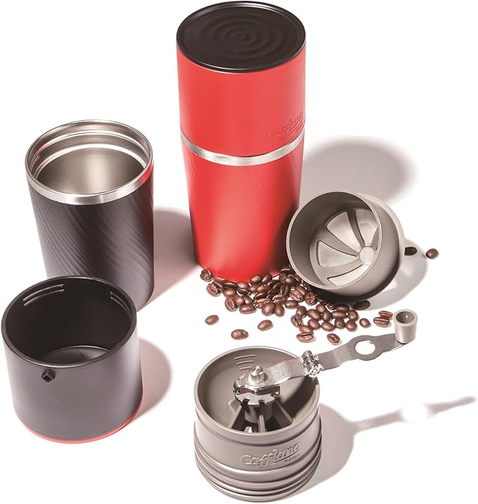 Cafflano Klassic : All-in-1, Drip Kettle+Grinder+Permanent Stainless Filter Dripper+Double-wall Tumbler, Pourover, Coffee Maker for Camping & Travel