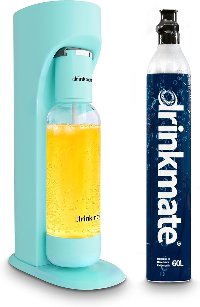 Drinkmate OmniFizz Sparkling Water Maker & Soda Streaming Machine | Carbonates Any Drink | STARTER KIT | Includes One 60L CO2 Cartridge + One BPA-Free Bottle (Arctic Blue)