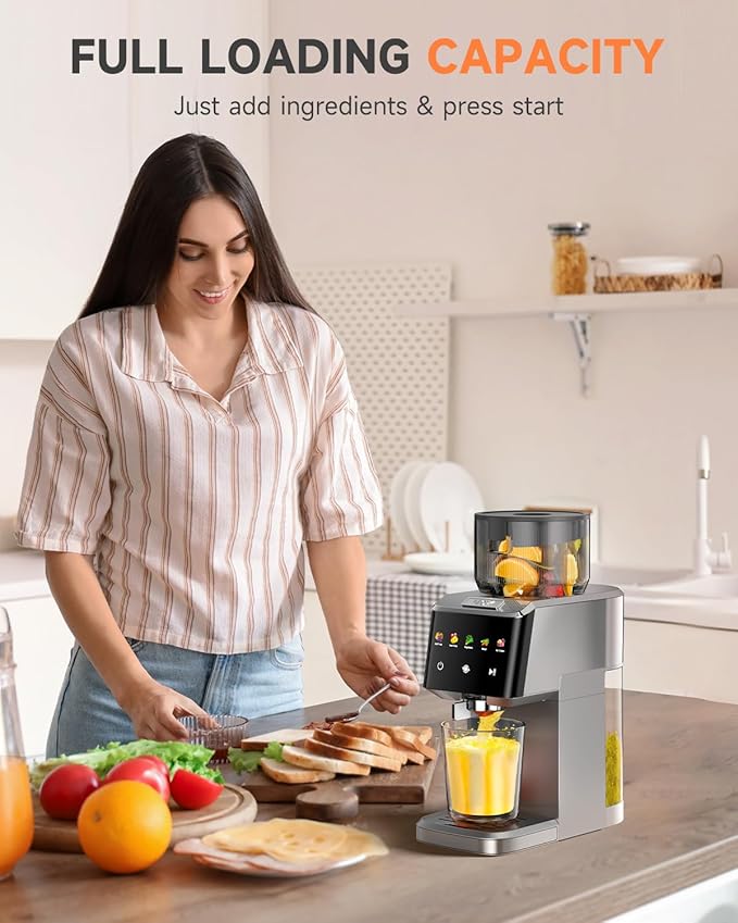 Cold Press Juicer with Large 5.12" Feed Chute- Slow Masticating Technology for Nutrient Retention, Quiet Motor, High Juice Yield, Leakproof Base- Perfect for Fruits Vegetables & Leafy Greens