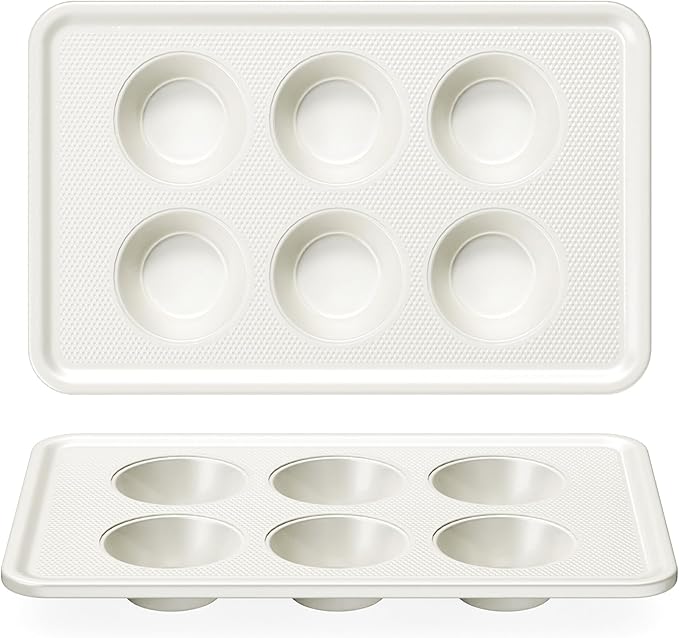 HONGBAKE 2 Pack Nonstick Ceramic Muffin Pan, 6 Cup Muffin tin for Baking, Non-toxic Cupcake Pan, Heavy-duty Aluminized Steel Cupcake Tray with Diamond Texture, Easy To Clean (Cream, 2PCS)
