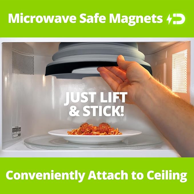 HOVER COVER Magnetic Microwave Splatter Cover with High Power, Strongest Magnetic Grip, Collapsible 12-Inch BPA-Free Food Lid, Vented Plate Guard, Dishwasher Safe, Space-Saving Storage - Black