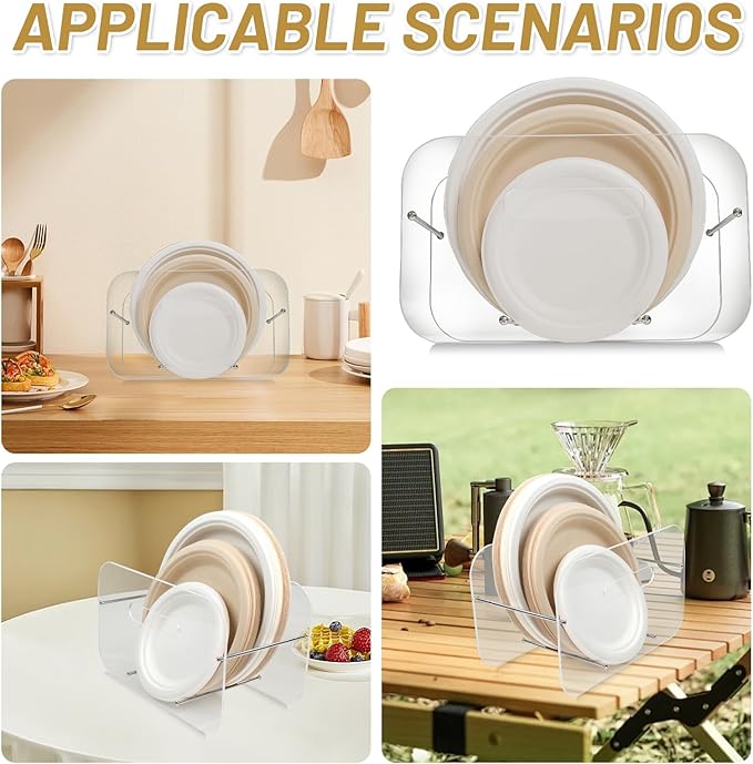 Paper Plate Dispenser, 7-12 Inch Disposable Plates Storage Organizer, Round Square Plastic Foam Paper Plate Acrylic Organizer for Cabinet, Countertop, RV or Outdoor Use (1)
