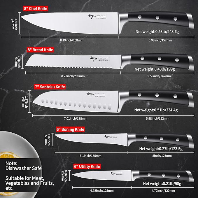 MAD SHARK Kitchen Knife Set, Ultra Sharp Chef Knife Set with Ergonomic Handle, High Carbon Stainless Steel Knives Set for Kitchen, 5 Piece Cooking Knives Sets with Gift Box