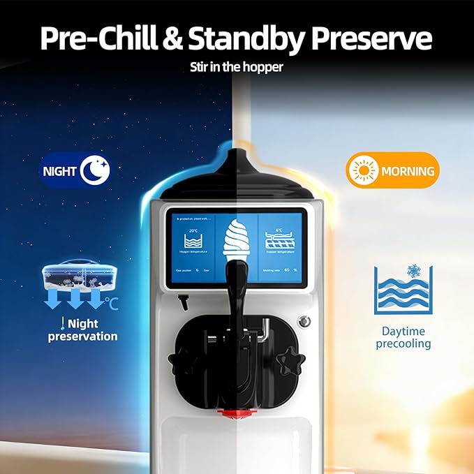 Soft Serve Ice Cream Machine, 4 to 4.5 Gal/H Ice Cream Maker 7 Inch Screen Soft Serve Machine with Pre-Cooling & Fresh-Keeping, 6L Stainless Hopper, Enclosed Body for Home Party Café Store