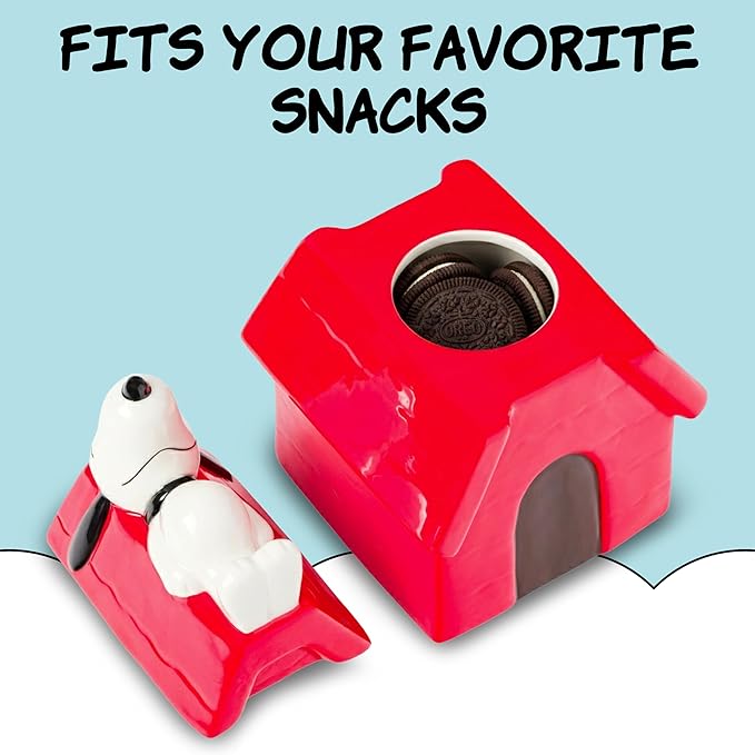 Silver Buffalo Peanuts Sculpted Ceramic Cookie Jar Featuring Snoopy and Snoopy’s House, 5.25” x 5” x 7.75”