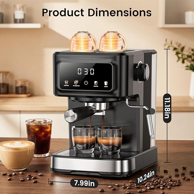 Espresso Machine 15 Bar Compact Electric Coffee Maker with Milk Frother for Latte & Cappuccino, Expresso Coffee Machines, Removable Water Tank, Ideal for Home and Office Use - Cafetera Espresso