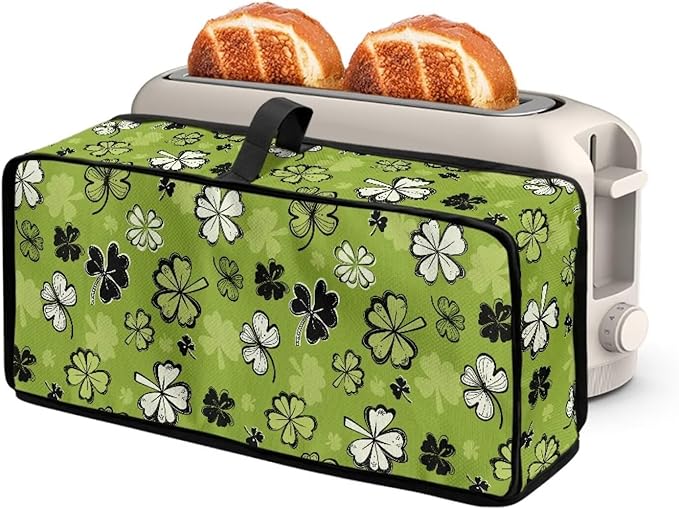 St Patricks Day Toaster Cover 2 Slice Lucky Green 2 Slice Slim Toaster Cover, Heat- Resistant Water Resistant Folding Small Appliance Covers for Modern Home Festival Decor