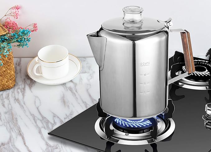 Rapid Brew Stainless Steel Stovetop Percolator Coffee Pot, 12-Cup