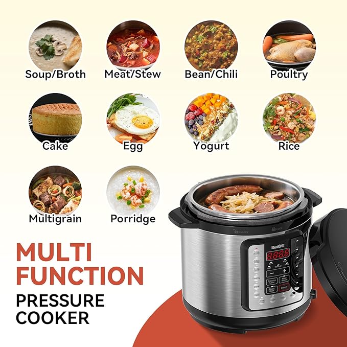 16-in-1 Electric Pressure Cooker, Slow Cook, Rice Maker, Steamer, Yogurt, Warmer & Sterilizer, Programmable with Automatic Keep Warm, 6-Quart Stainless Steel