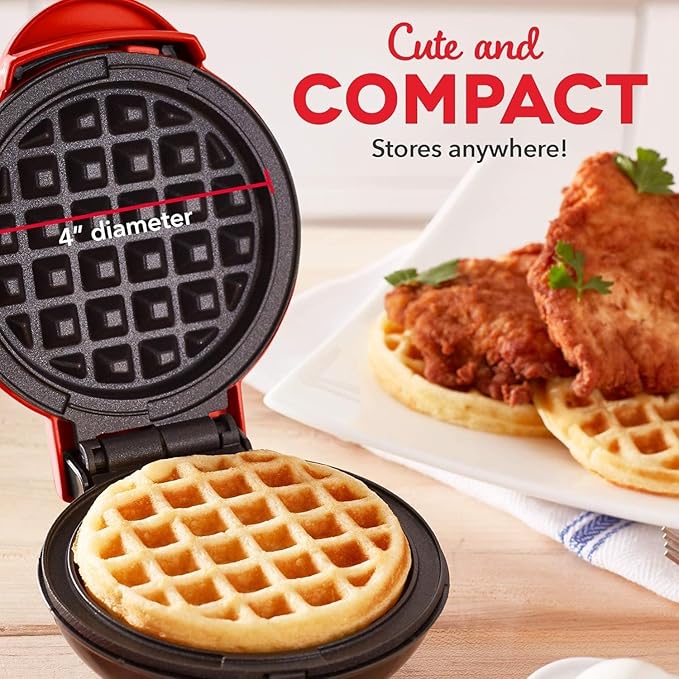 Dash Mini Waffle Maker- Compact Electric Iron for Creative Homemade Treats - PTFE nonstick surface - Easy-to-Clean - Perfect for Kids & Families - Red,(Pack of 6)
