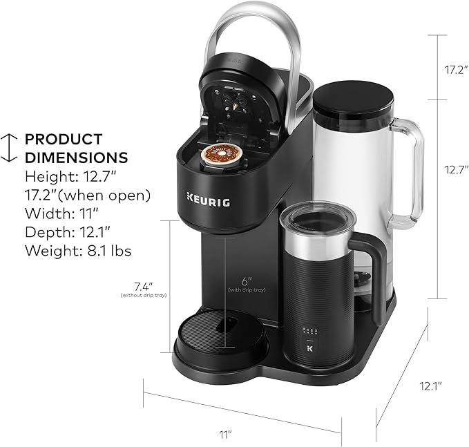 Keurig K-Café SMART Single Serve Coffee Maker with WiFi Compatibility, Latte and Cappuccino Machine with Built-In Frother, 6 Brew Sizes, Black
