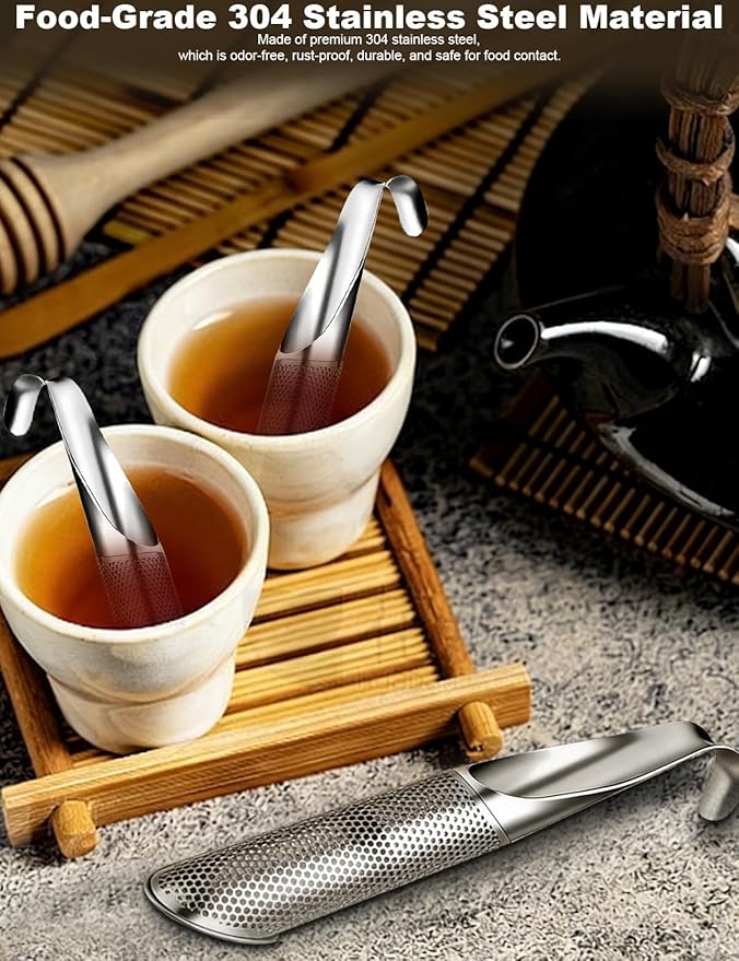 7 Pcs Reusable Stainless Steel Tea Infuser Set for Loose Tea(Complete Set） - 2 Pack Fine Mesh Tea Infuser with Tea Tray(Hook),Serving Tongs, Tea Spoon,Steel Wire Dishcloth,Cleaning Brush