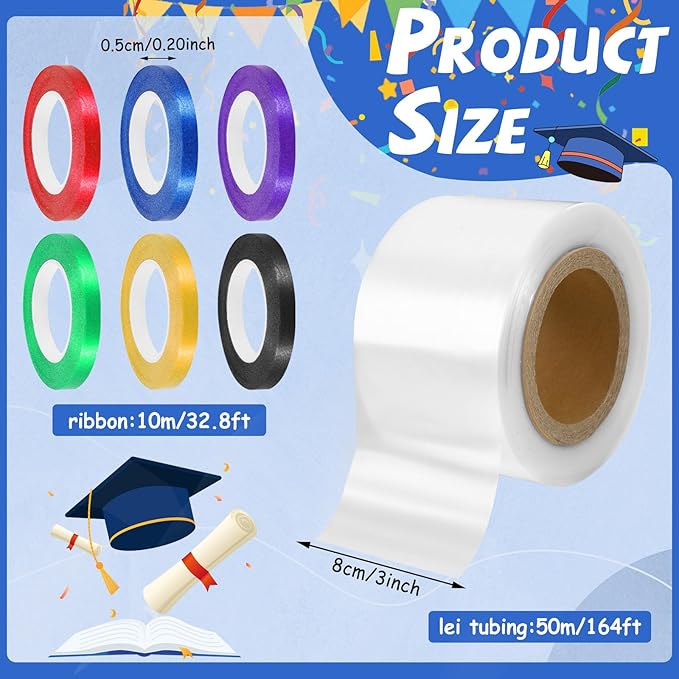 Jansun Graduation Lei Making Kit, 1 roll Candy Lei Tubing and 6 Ribbons, DIY Leis for Graduation Lei Accessories Handcrafts Party Supplies