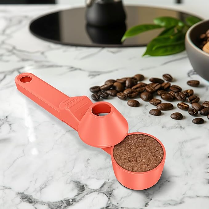 Coffee Scoop & Funnel for Reusable K Cup Refillable Coffee Pods, Coffee Measuring Spoon 2 Tablespoon Capacity, Scoop with Funnel for Ground Coffee, Protein Powder, Tea (Orange, 2 Pack)