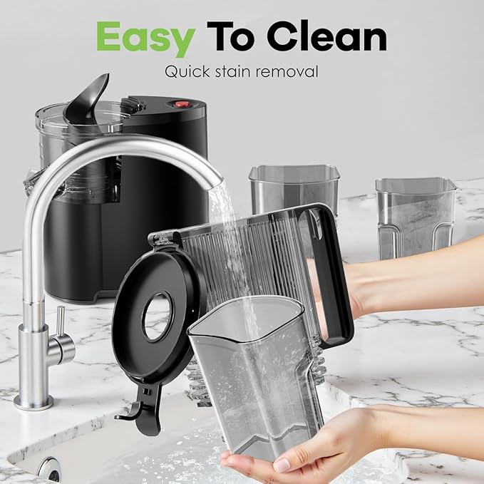 EanOruus Cold Press Juicer, 5.8" Wide Feed Chute Juice Extractor Machine with 400W, High Juice Yield, Slow Masticating Juicer for Whole Vegetables & Fruits, Textured black