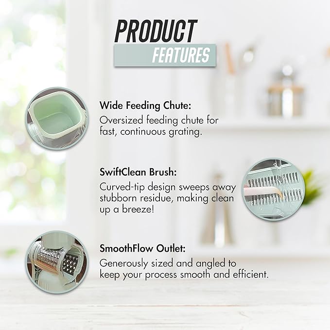 5-in-1 Rotary Cheese Grater with Hand Crank – Multi-Functional Vegetable Slicer, Nut & Cheese Shredder – Easy to Clean Food Grater (Green)