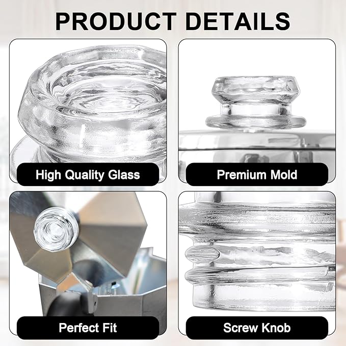 2 Pack Coffee Percolator Glass Top Replacement, Clear Coffee Filter Glass Knob for Electric and Stove Pots, Heat-Resistant Percolator Parts Camping Accessories for Coffee Filter and Makers