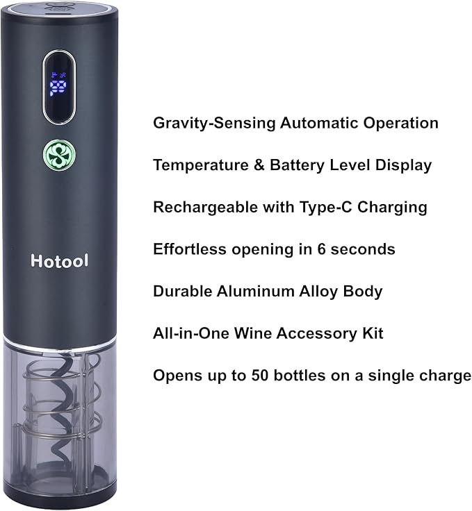 Electric Wine Opener Gift Set -USB Rechargeable Wine Bottle Opener with Foil Cutter, Wine Aerator, Wine Stoppers -Automatic Corkscrew Wine Opener for Easy Cork Removal